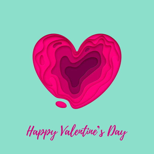 Valentines day card with vector papercut heart on white background. Romantic Valentine greeting card design template. Vector paper cut with hand drawn text love concept - Vetor, Imagem