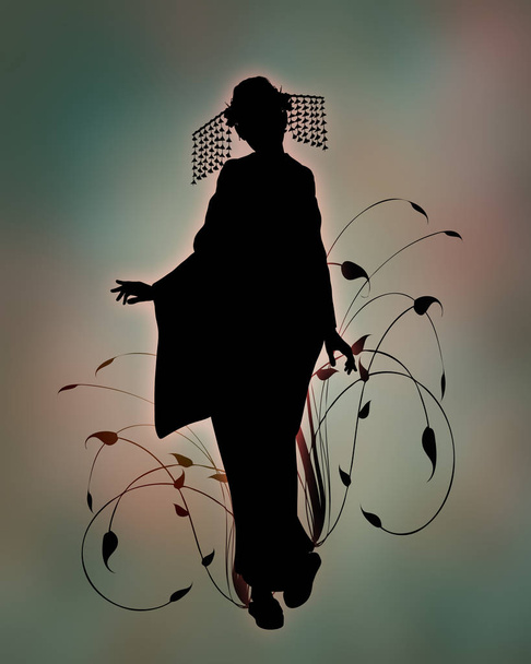 Geisha Silhouette, 3d CG - Φωτογραφία, εικόνα