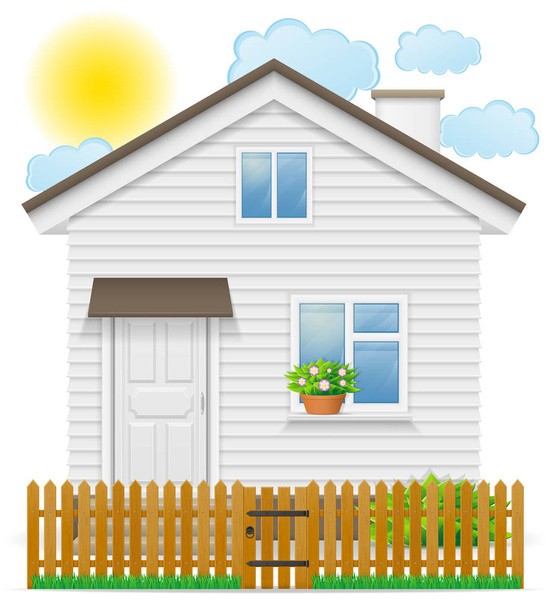 casa de campo pequena com uma ilustração de madeira do vetor da cerca
 - Vetor, Imagem