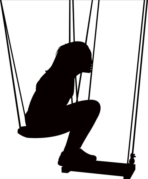 girl on swing, silhouette vector - Vector, Image
