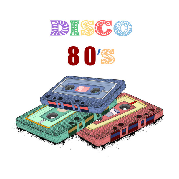 Old-fashioned tape audio cassette, symbol of retro music. Analog - Vector, Image