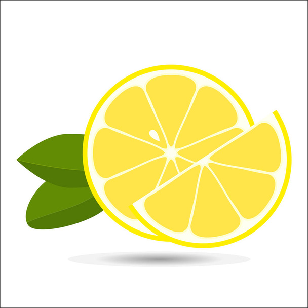 Friss citrom levelekkel vektoros illusztráció. Szelet citrommal. - Vektor, kép