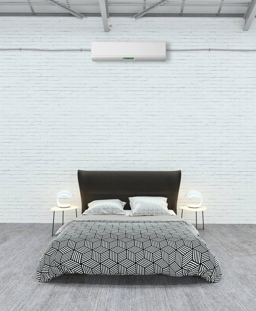 Moderni valoisa makuuhuone sisätilat 3D renderöinti kuvitus
 - Valokuva, kuva