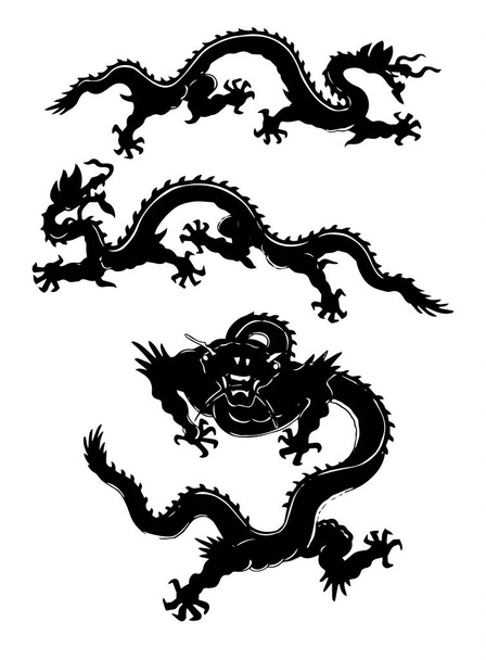 Set of oriental dragon tattoos. Vector isolated asian ornament. - Vector, Image
