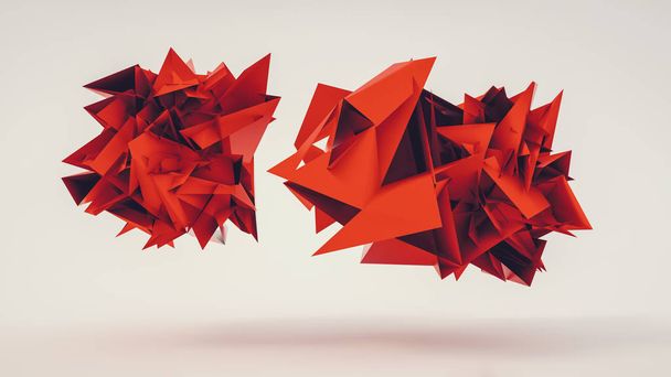 Abstract 3d rendering of chaotic Flying red polygonal triangles  - Photo, image