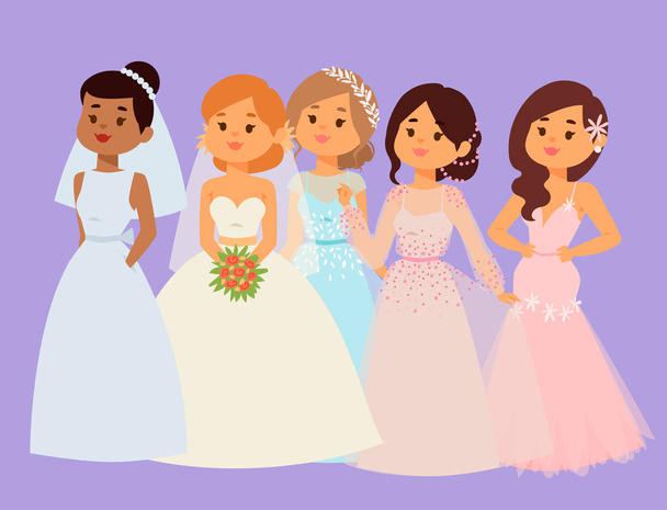 Casamento noivas personagens vetor ilustração celebração casamento moda mulher desenho animado menina branco cerimônia casamento vestido
 - Vetor, Imagem