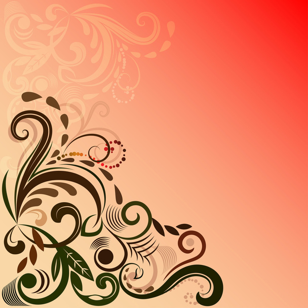 Reddish vector background with floral corner ornament. - Vector, Image
