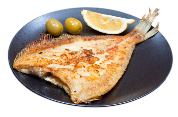 Fried sole fish on white background - Photo, Image