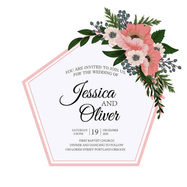 Tarjeta de felicitación con flores, acuarela, se puede utilizar como tarjeta de invitación para la boda, cumpleaños y otras vacaciones y fondo de verano. Ilustración vectorial
 - Vector, imagen