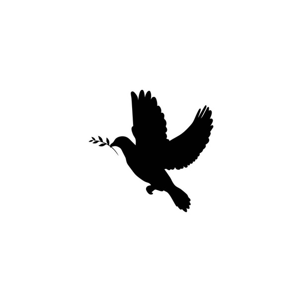 Black dove with olive sprig Icon isolated on white. Peace vector symbol. International Peace day sign. - Vektori, kuva