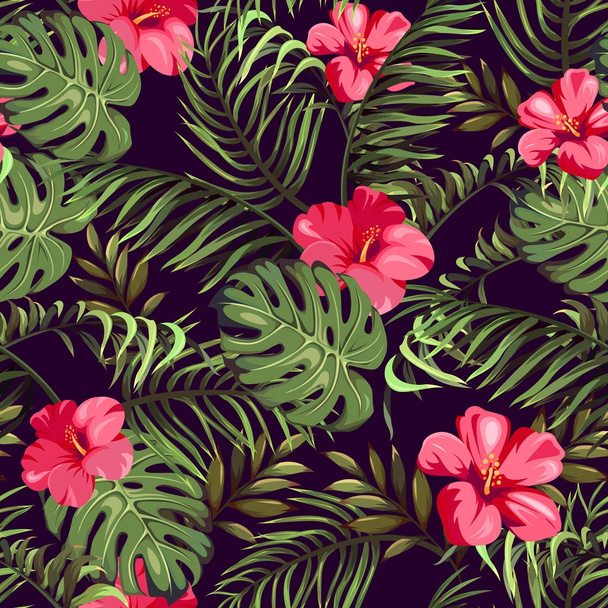 Seamless pattern with exotic flowers and leaves. Tropical Plants  - Вектор, зображення