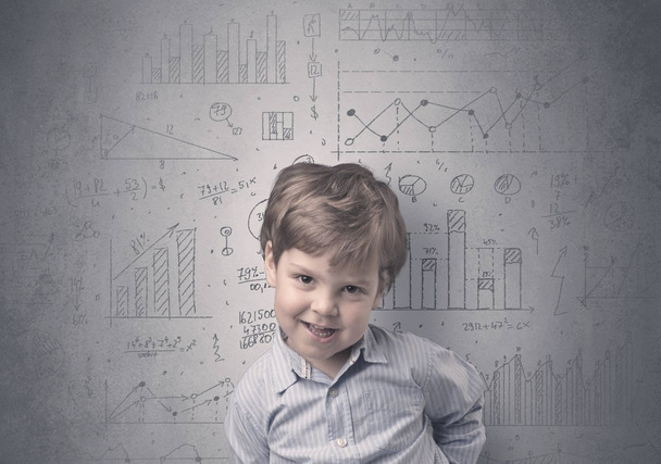 Adorable little kid with statistical concept - 写真・画像