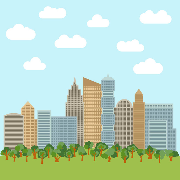 City park in the background of skyscrapers - Vector, Image