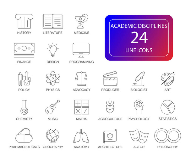 Icônes de ligne réglées. Pack Disciplines académiques. Illustration vectorielle
 - Vecteur, image
