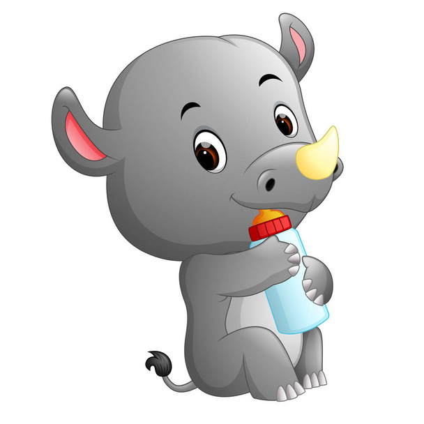 Rhino Babyfles met tepel te houden - Vector, afbeelding