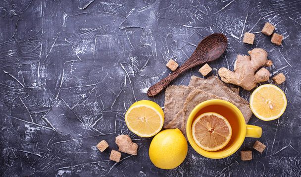 Hot tea with lemon and ginger - Foto, Imagem