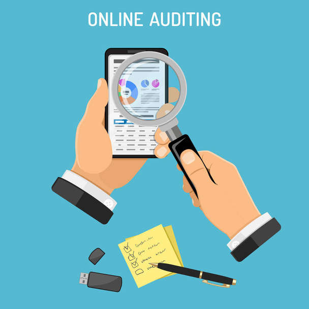 Online auditálás, adó folyamat, számviteli fogalom - Vektor, kép