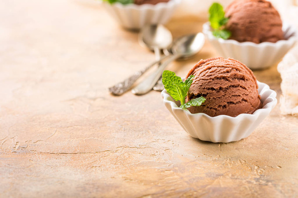 Chocolate ice cream in white bowl. - Photo, Image