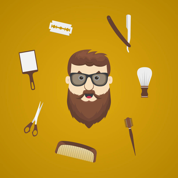 Set of barbershop equipment with hipster. Hipster barber stylist. - ベクター画像