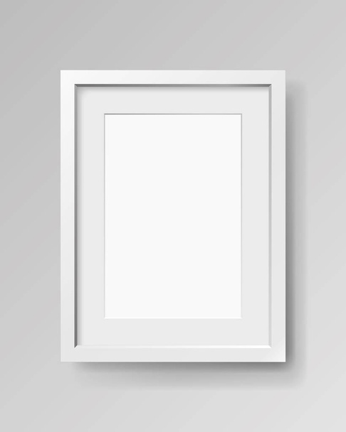 Realistic empty rectangular white frame with passepartout on gray background, border for your creative project, mock-up sample, vector design object - Vetor, Imagem