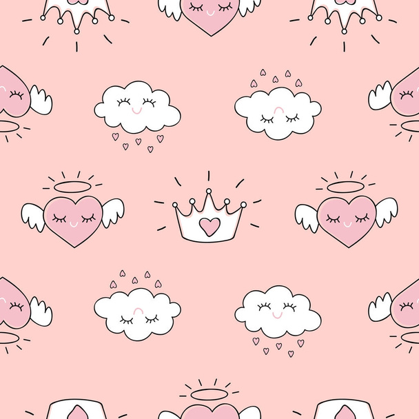 Cute seamless pattern with hearts and love doodles. The pattern can be repeated without any visible seams - Διάνυσμα, εικόνα