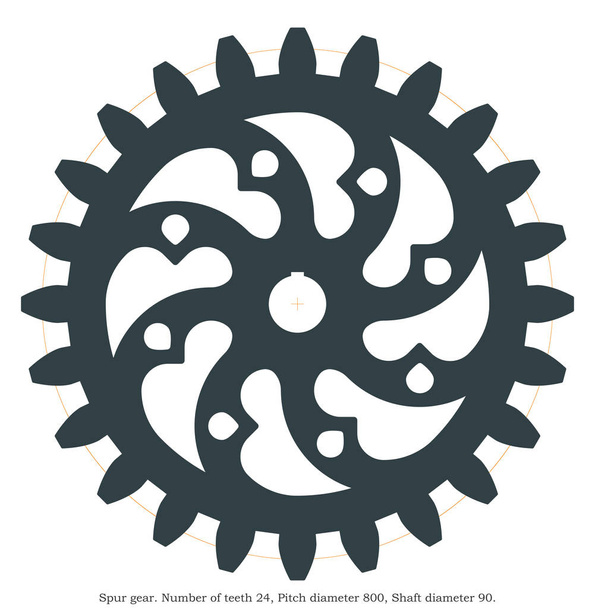Real spur gear with a decorative pattern. Laser cutting or 3D printing. - Vector, Image