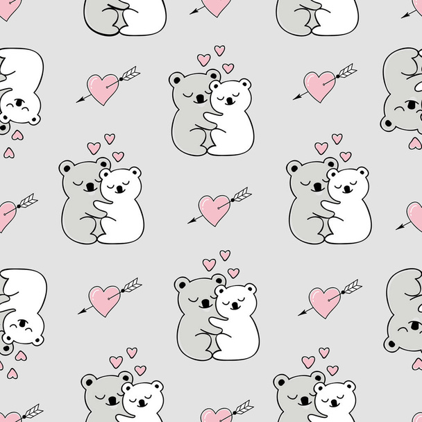 Seamless pattern with cute animals, hearts and love doodles. The pattern can be repeated without any visible seams - Vector, imagen