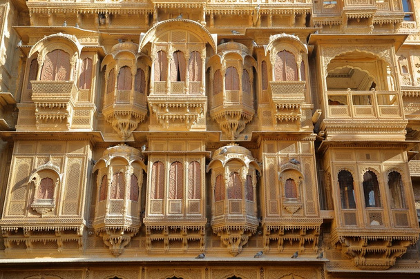 Τα αρχιτεκτονικά στοιχεία του ki Patwa Haveli σε Jaisalmer, Ρατζαστάν, Ινδία - Φωτογραφία, εικόνα