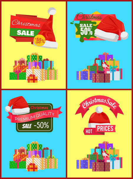 Set of Christmas Sale Promo Stickers Hats Labels - Vettoriali, immagini