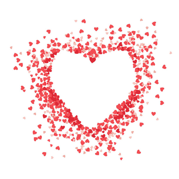 Heart shape vector pink confetti splash with white heart frame inside - Vector, Image