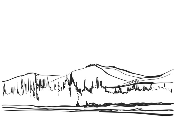Ilustración vectorial dibujada a mano del paisaje de montaña - Vector, imagen