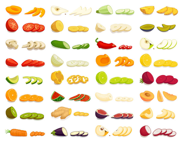 Sliced fruits and vegetables. Vector. - ベクター画像