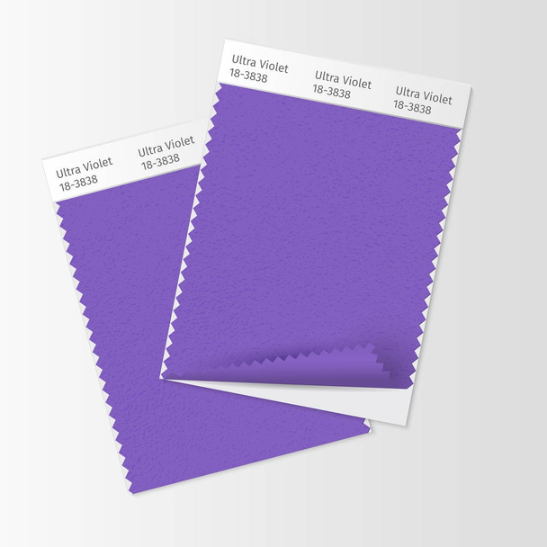 Stofstalen, textiel staal sjabloon voor interieur design mood board met Ultra Violet 2018 kleur van het jaar. Trendy kleurenpalet, paarse stukje stof. Vectorillustratie voor blogberichten - Vector, afbeelding