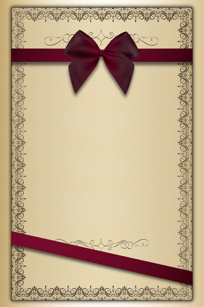 Decorative vintage background with ornamental border and bow. - Foto, afbeelding