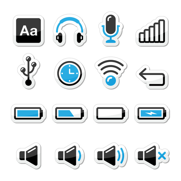 Electronic device / Computer software icons set as labels - Vektor, obrázek