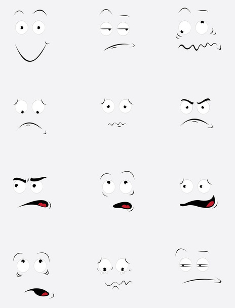 ein Vektor-Cartoon, der eine lustige Gruppe desselben Gesichts in verschiedenen Ausdrucksformen und Verhaltensweisen darstellt. jedes Objekt ist einzeln gruppiert und Sie können Ihrem Design einfach den Ausdruck hinzufügen, den Sie benötigen. - Vektor, Bild