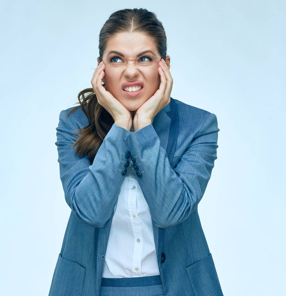Business woman with headache isolated portrait. Business suit.  - Foto, immagini