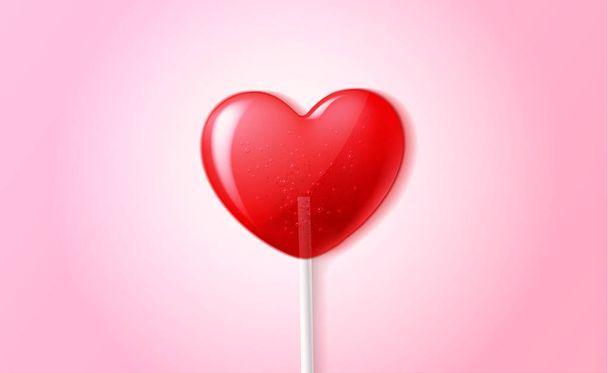 Vector heart lollipop candy 3d valentine day sweet - Vector, afbeelding