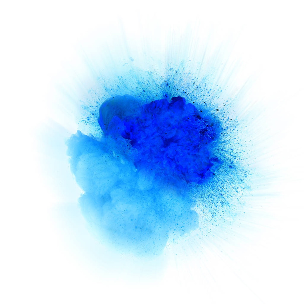 Abstract blauw brand explosie met vonken geïsoleerd op witte achtergrond - Foto, afbeelding