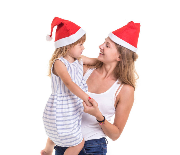 Christmas and New Year concept : Portrait happy mother and daugh - Photo, image