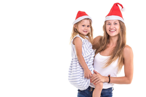 Karácsonyi és újévi koncepció: portré boldog anya és daugh - Fotó, kép