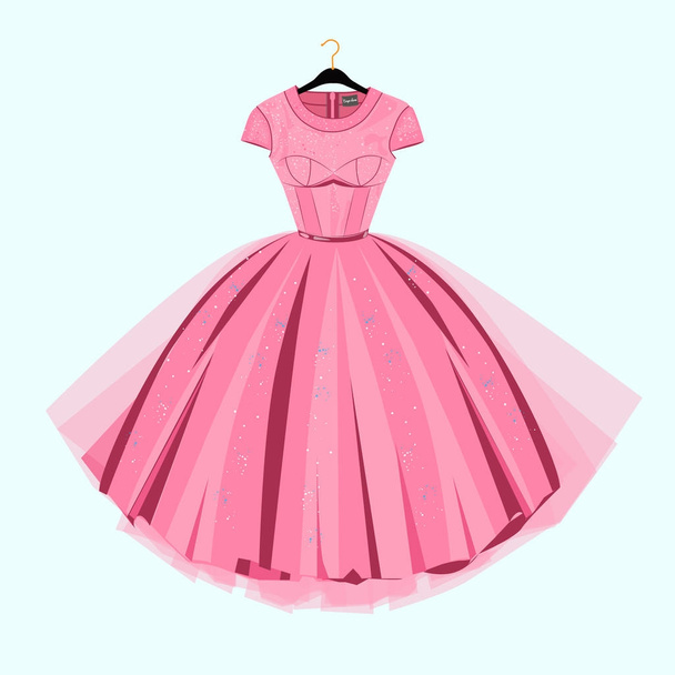 Party Prom dress with fancy decor.Fashion illustration - Vector, Image