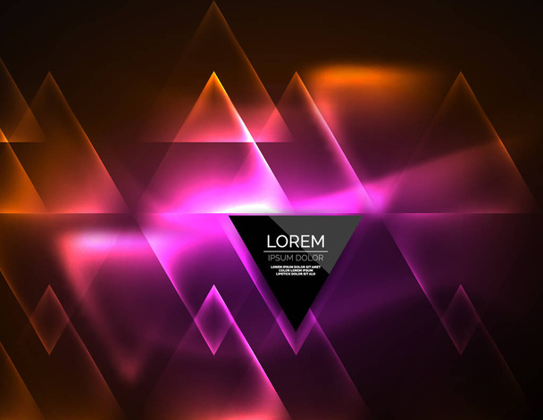 Color neon glowing triangles, abstract background - Vector, Image