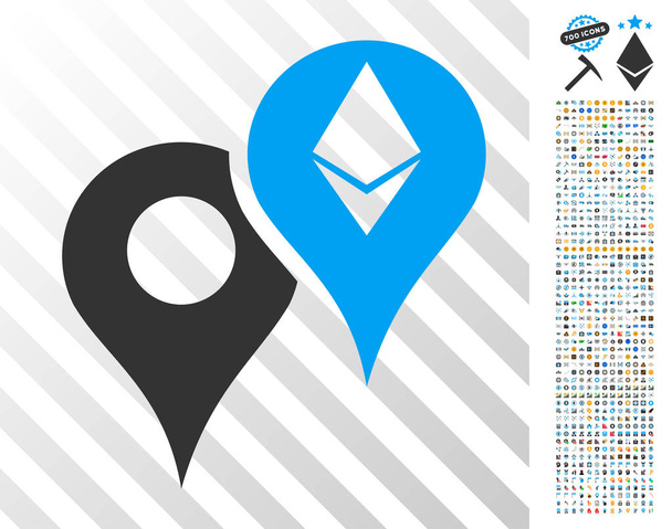 Ethereum Map Markers Flat Icon with Bonus - Διάνυσμα, εικόνα