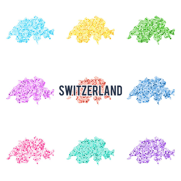 Vector gestippelde kleurrijke kaart van Zwitserland. Verzameling van verschillende kleur oplossingen - Vector, afbeelding