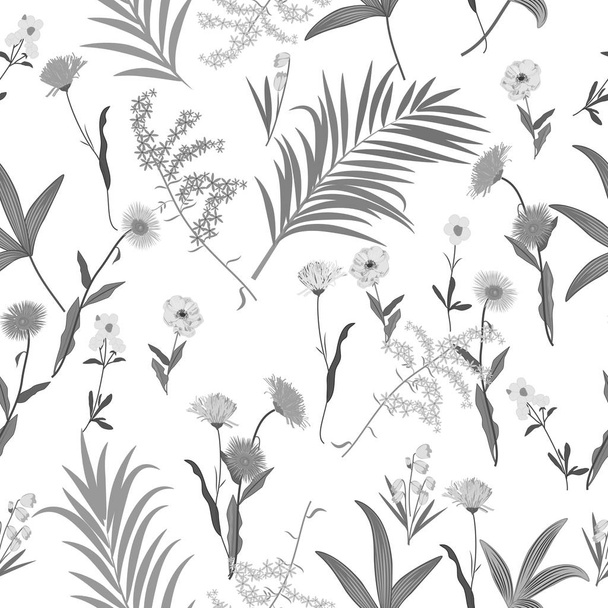 Seamless vector pattern of tropical leaves of palm tree and flow - Vektori, kuva
