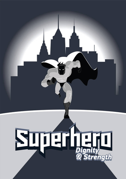 Superhero running in front of a urban background. Vector illustration - Vector, Image