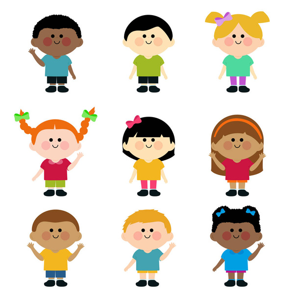 Multi ethnic group of kids - Vector, Image