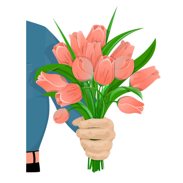 De man geeft bloemen-01 - Vector, afbeelding