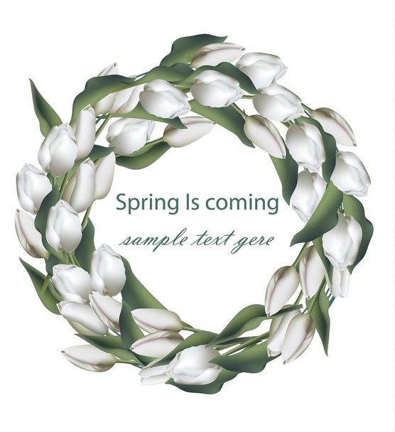 Spring wreath with white tulip flowers Vector realistic - Vektor, kép